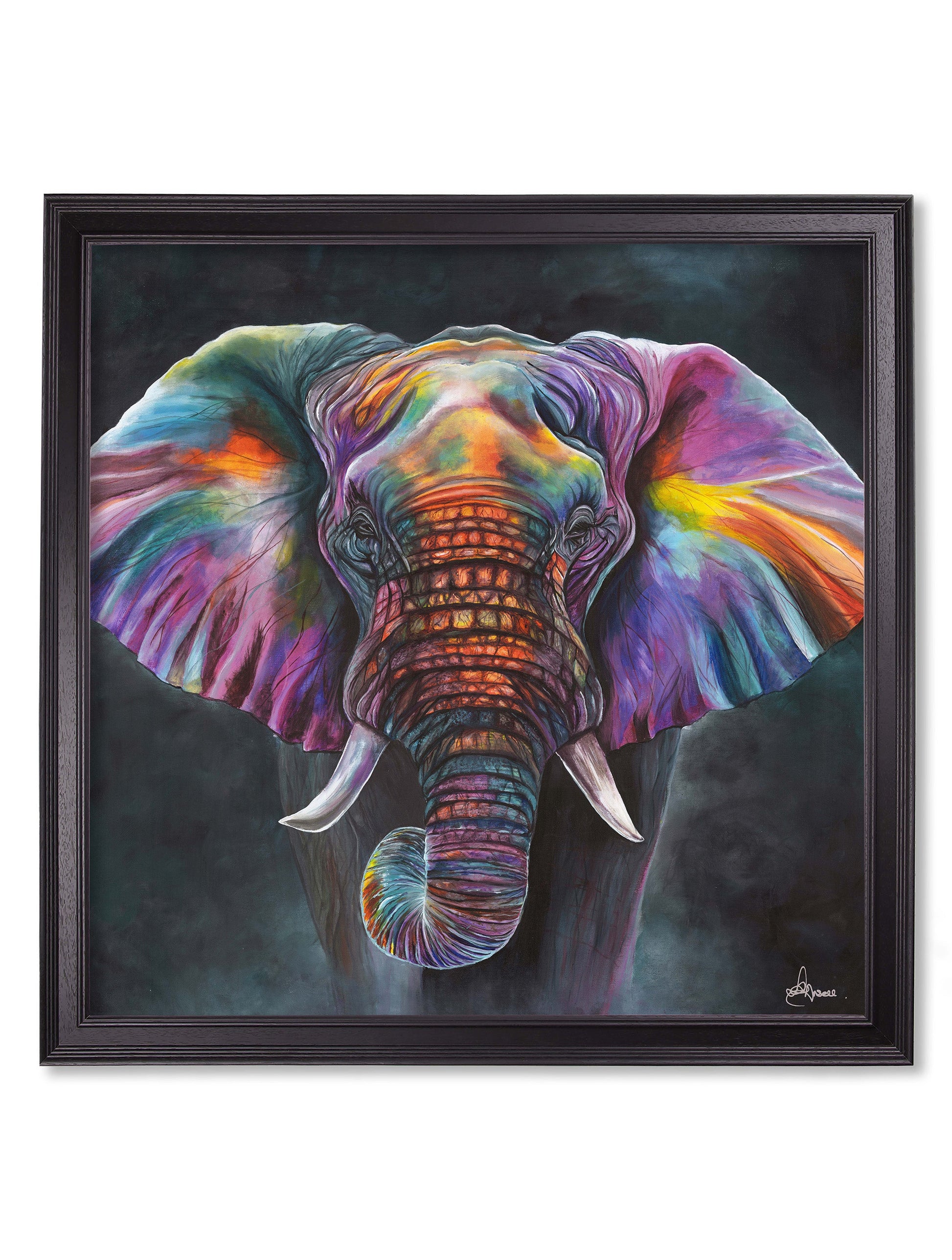 Elephant Print 'Wisdom' by Amy Ansell - Black Square Frame - Blythe Living
