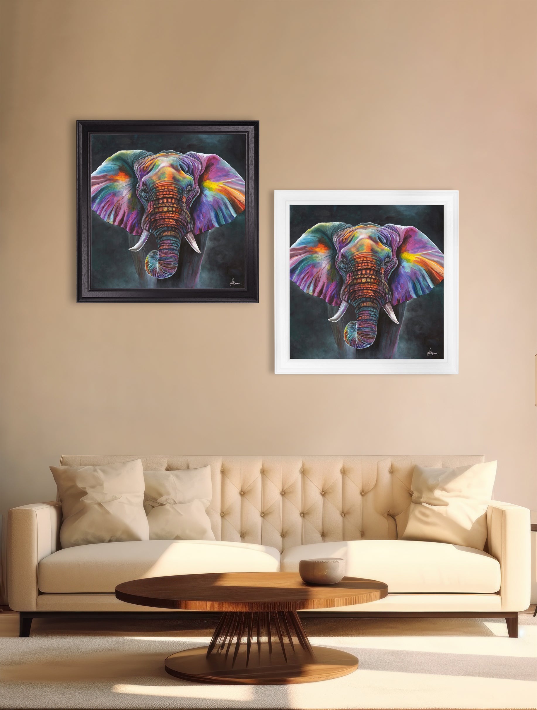 Elephant Print 'Wisdom' by Amy Ansell - Black Square Frame - Blythe Living