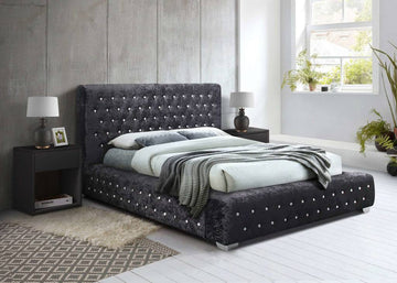 Grande Fabric Bed Black Crushed Velvet - Blythe Living