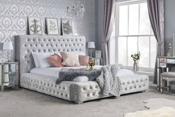 Grande Fabric Bed Steel Crushed Velvet - Blythe Living