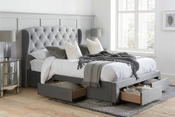 Hope Fabric Bed Grey Velvet - Blythe Living