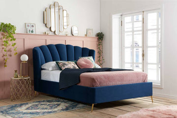 Lottie Fabric Ottoman Midnight Blue - Blythe Living