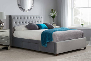 Marlow Fabric Bed Grey Velvet - Blythe Living