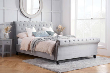 Opulence Fabric Bed Grey Velvet - Blythe Living