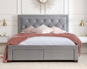 Woodbury Fabric Bed Grey Velvet - Blythe Living