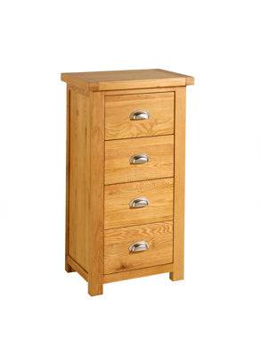 WOBURN 4 DRAWER NARROW CHEST OAK/OAK VENEERS - Blythe Living