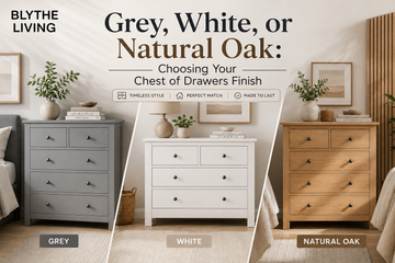 Grey chest of drawers in modern bedroom