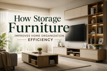 Modern storage furniture in organized living room