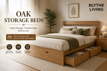 Oak storage bed with spacious under-bed drawers
