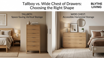 Tallboy and wide chest of drawers in a modern bedroom