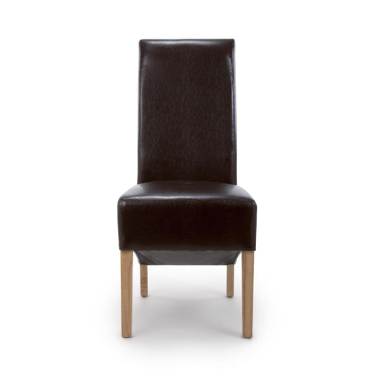 Krista Roll Back Bonded Leather Brown Dining Chair - Blythe Living