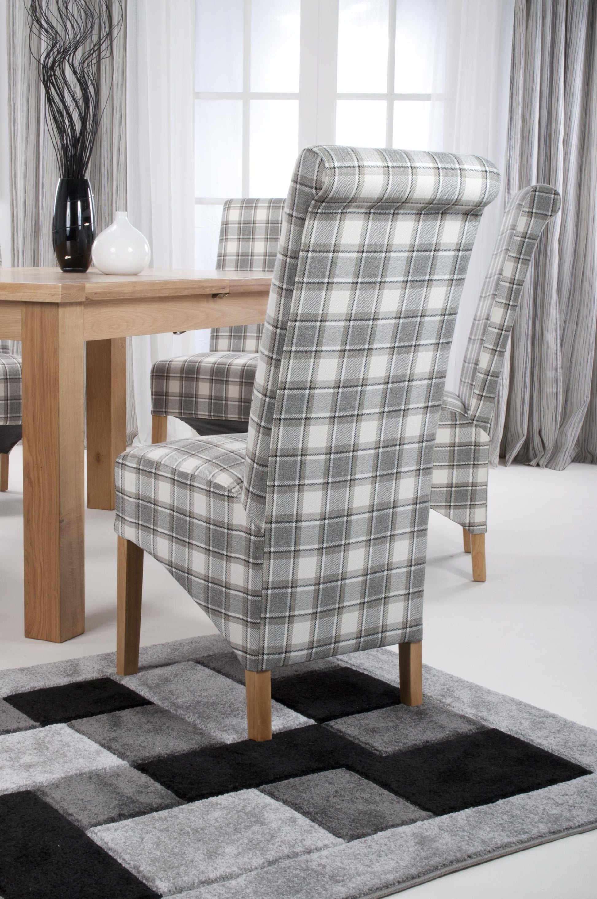 Krista Roll Back Herringbone Check Cappuccino Dining Chair - Blythe Living