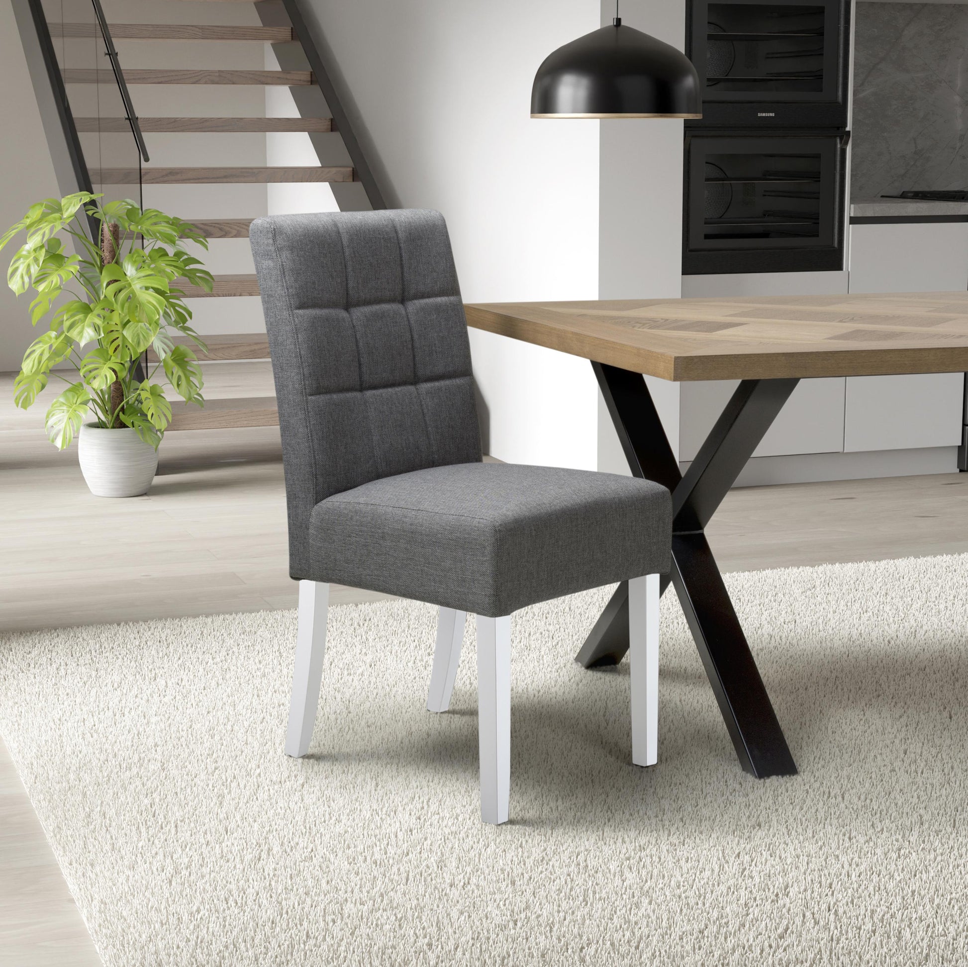 Moseley Linen Effect Steel Grey in White Legs - Blythe Living