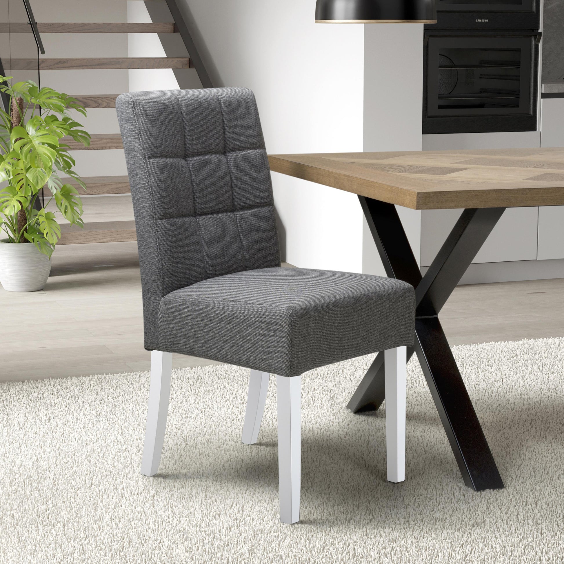 Moseley Linen Effect Steel Grey in White Legs - Blythe Living