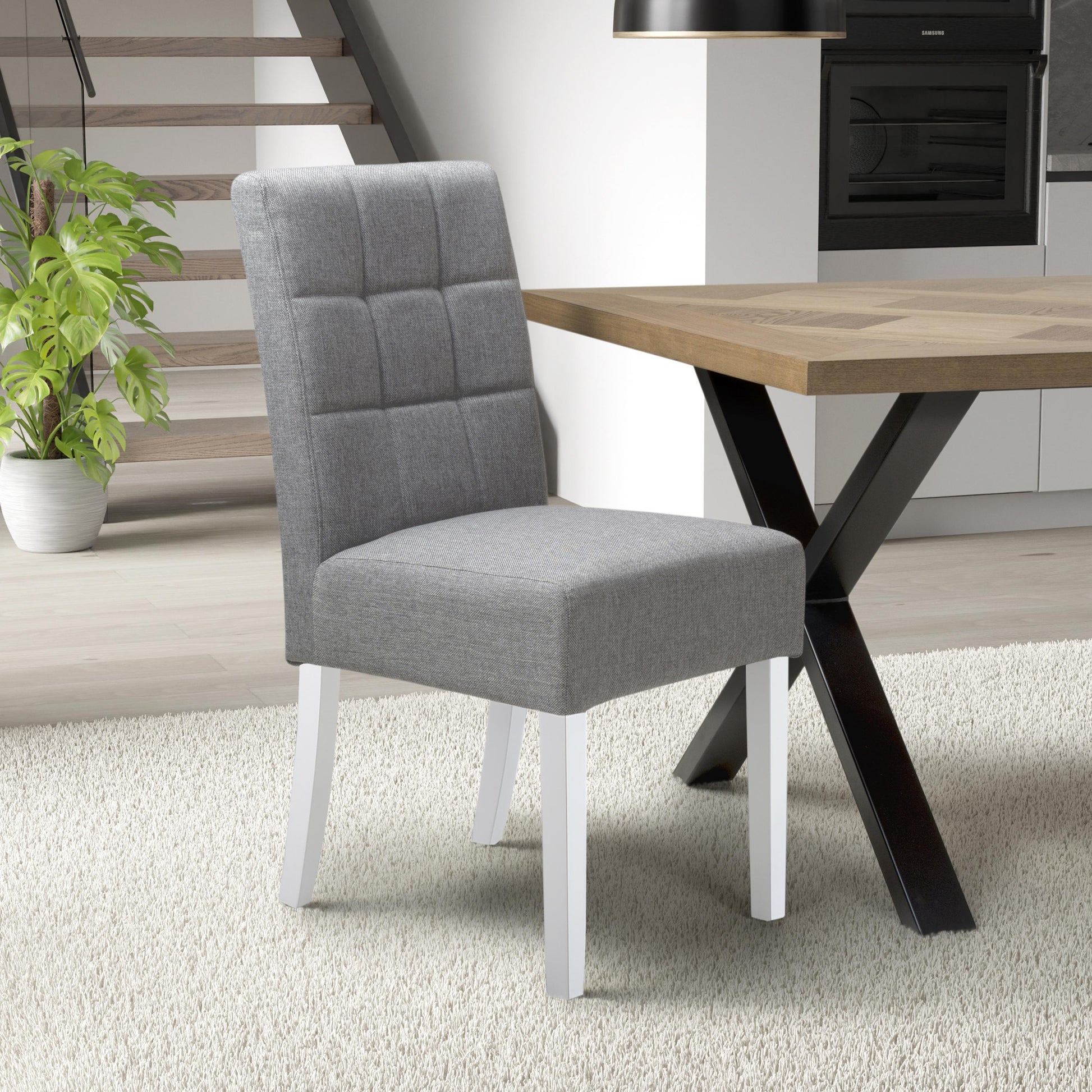 Moseley Linen Effect Silver Grey in White Legs - Blythe Living