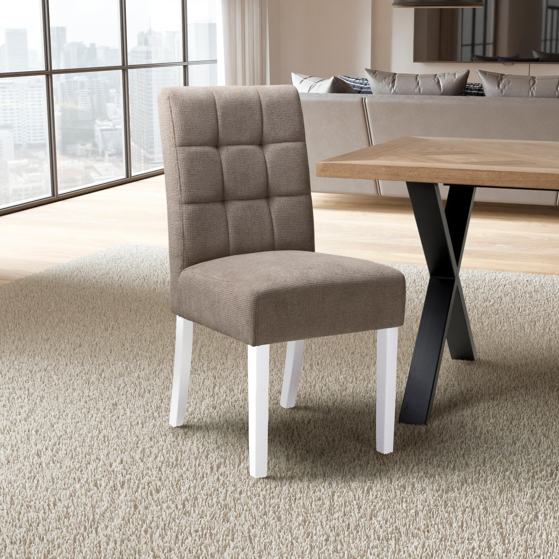 Moseley Flax Effect Light Brown Dining Chair in White Legs - Blythe Living