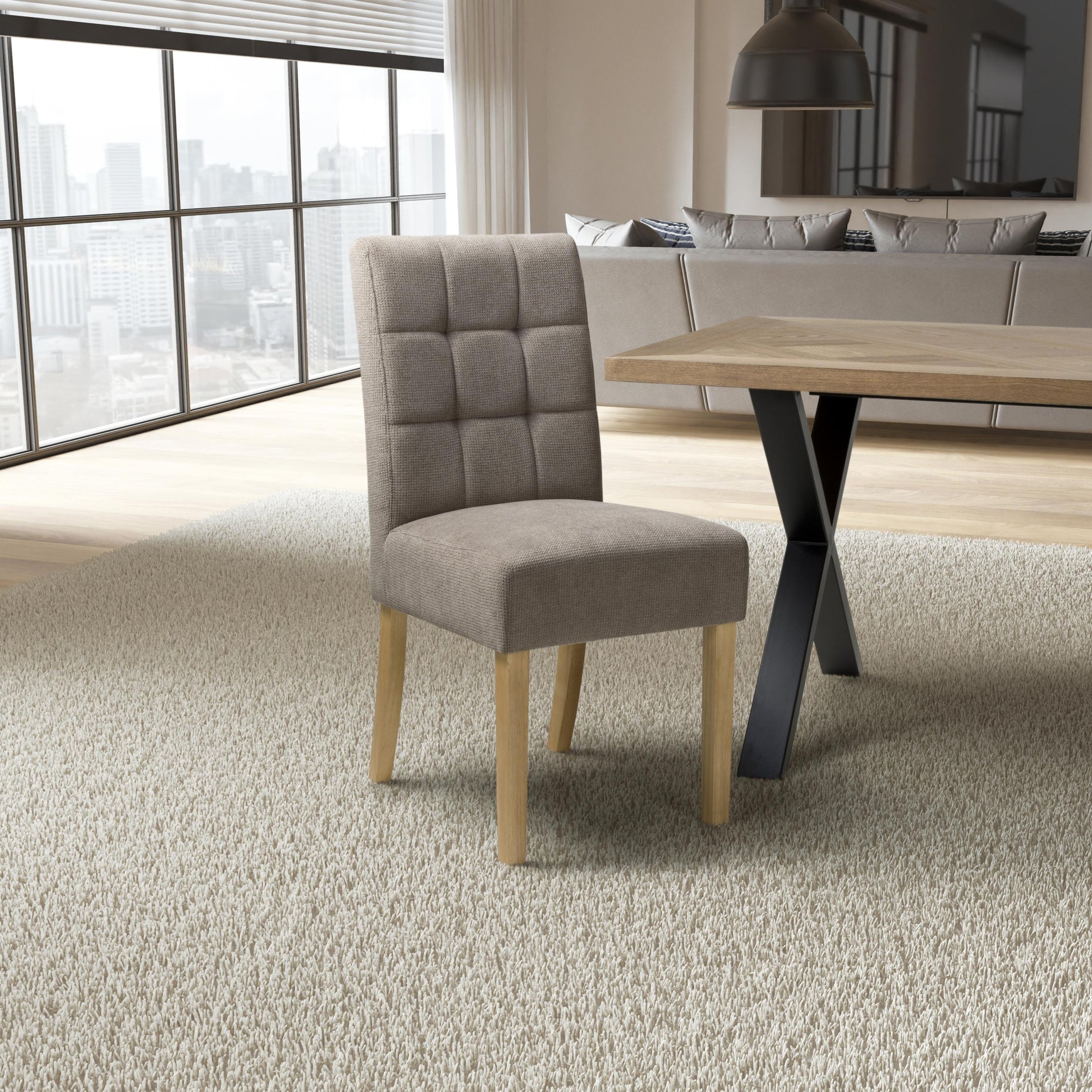 Moseley Flax Effect Light Brown Dining Chair in Walnut Legs - Blythe Living