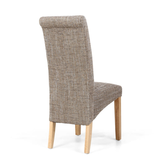 Karta Scroll Back Tweed Oatmeal Dining Chair - Blythe Living
