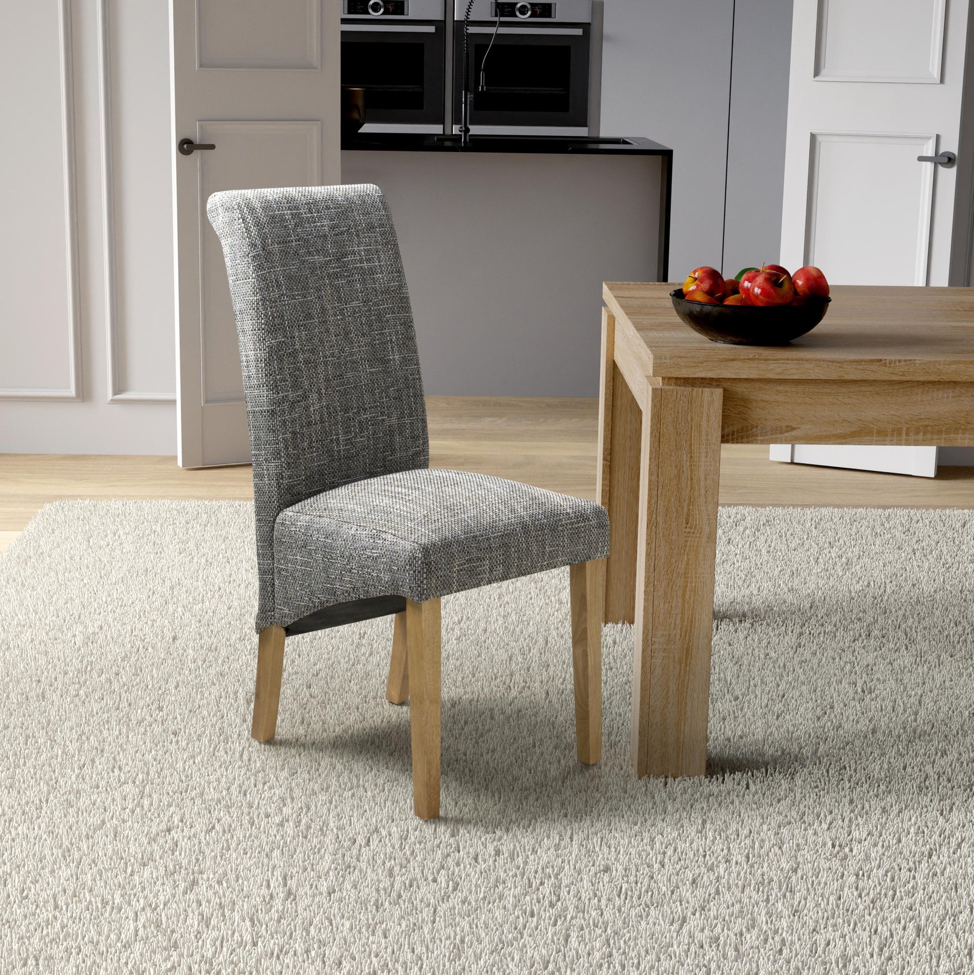 Karta Scroll Back Tweed Grey Dining Chair - Blythe Living