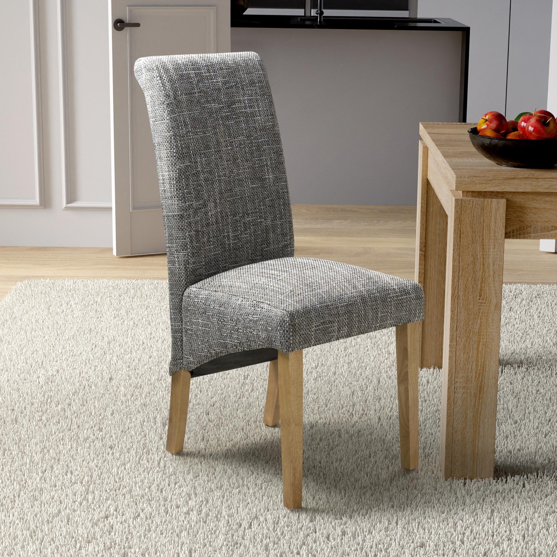 Karta Scroll Back Tweed Grey Dining Chair - Blythe Living