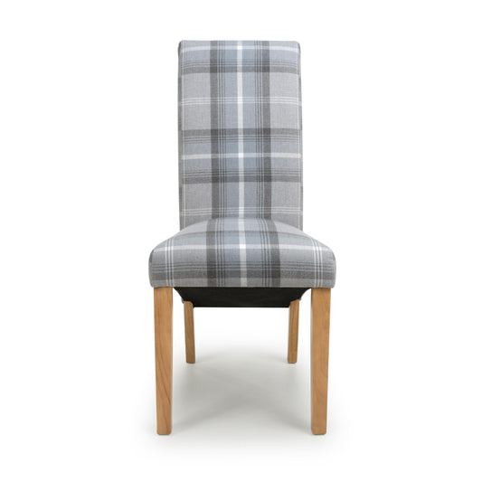 Karta Scroll Back Check Grey Dining Chair - Blythe Living