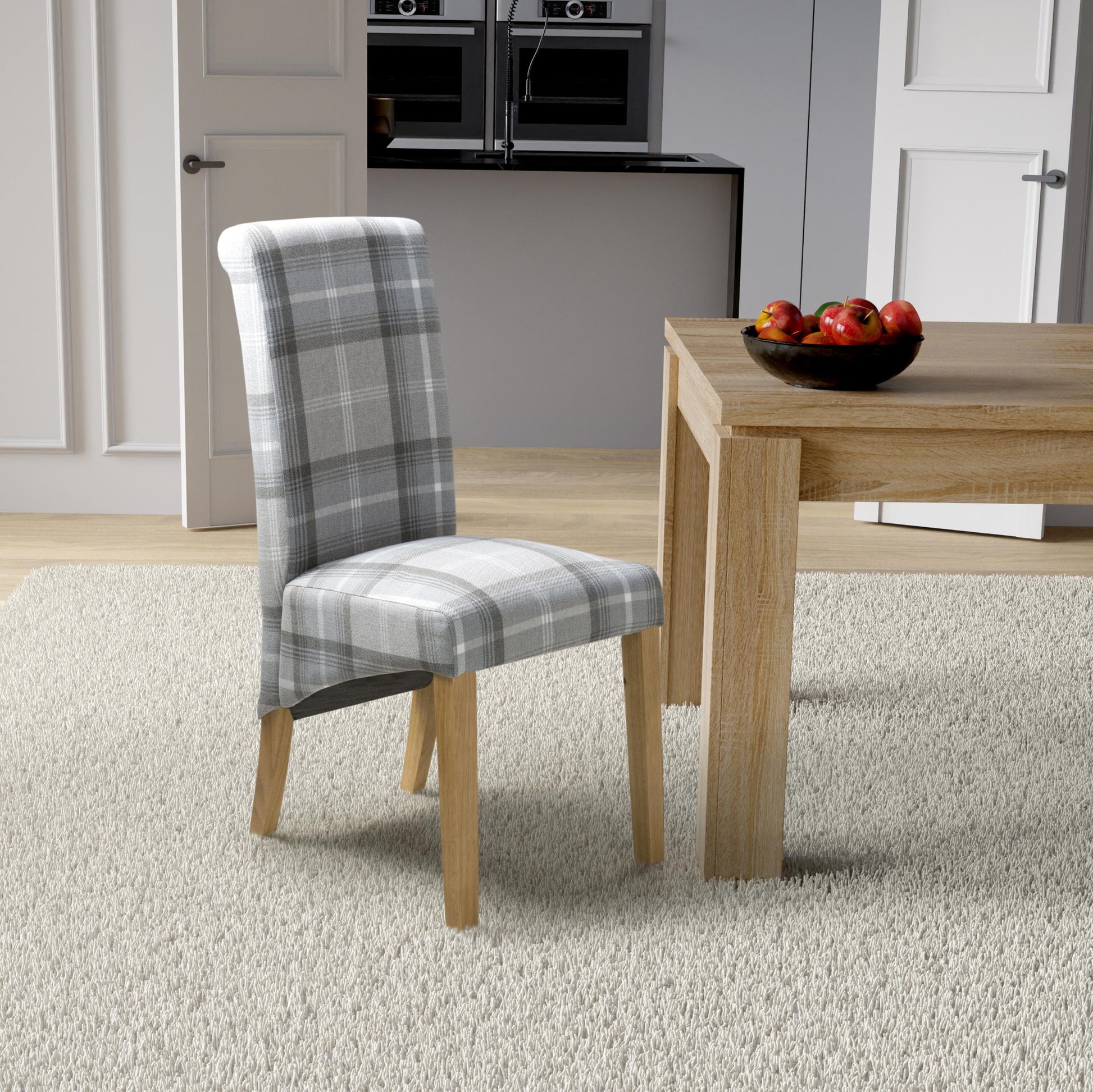 Karta Scroll Back Check Grey Dining Chair - Blythe Living