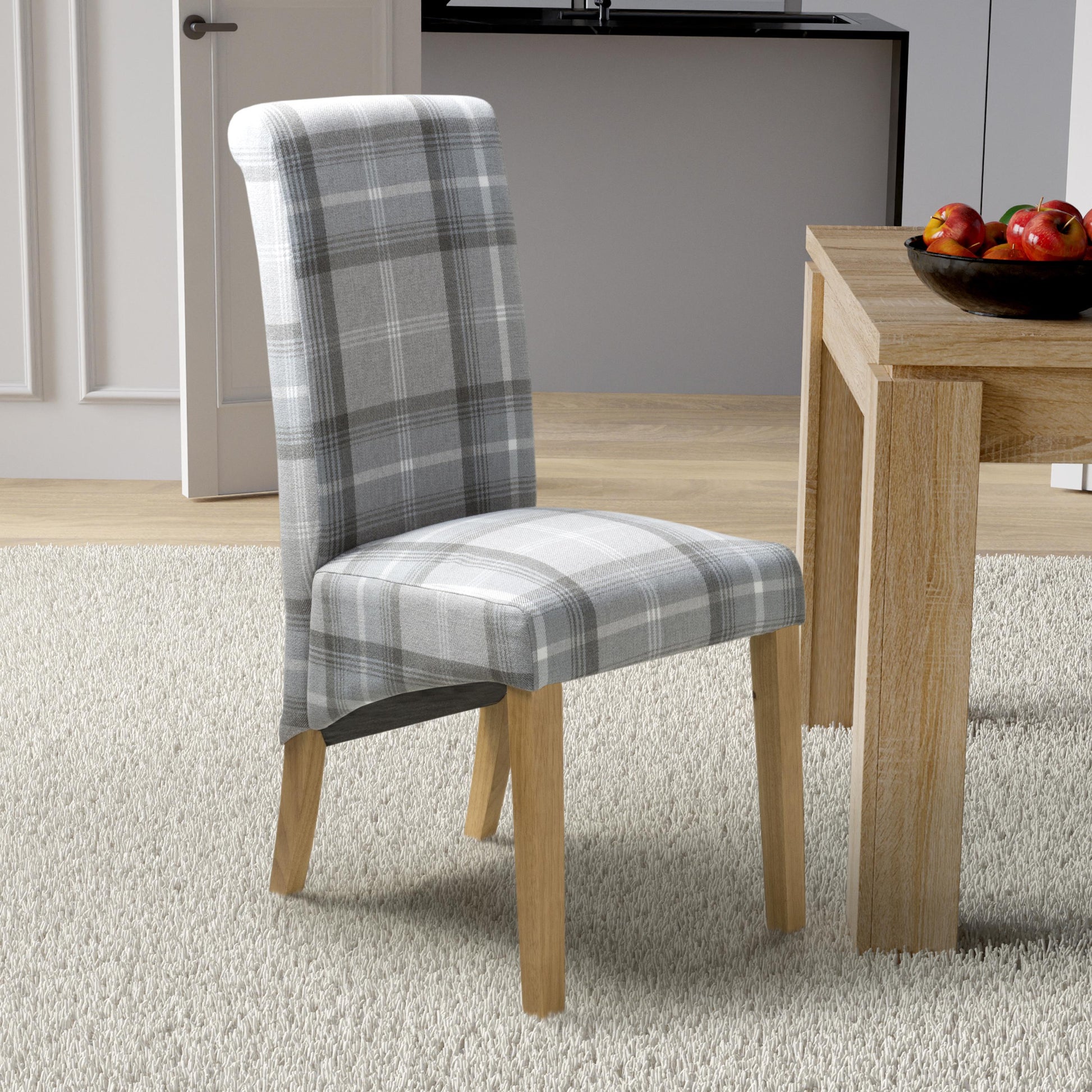 Karta Scroll Back Check Grey Dining Chair - Blythe Living