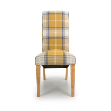 Karta Scroll Back Check Yellow Dining Chair - Blythe Living