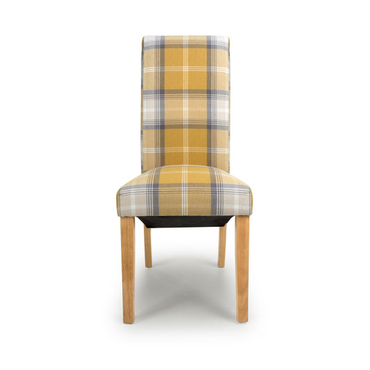Karta Scroll Back Check Yellow Dining Chair - Blythe Living