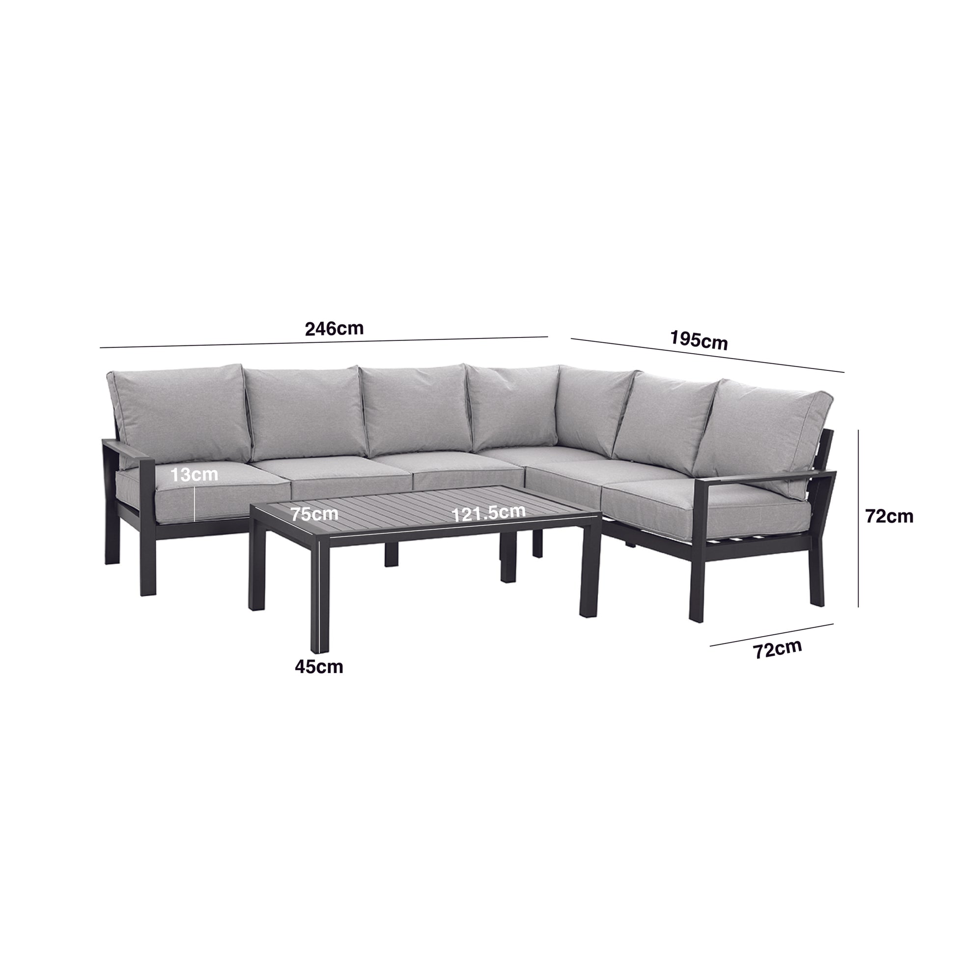 Maze - Vancouver Large Aluminium Corner Sofa Set with Rectangular Coffee Table - Dove Grey - Blythe Living
