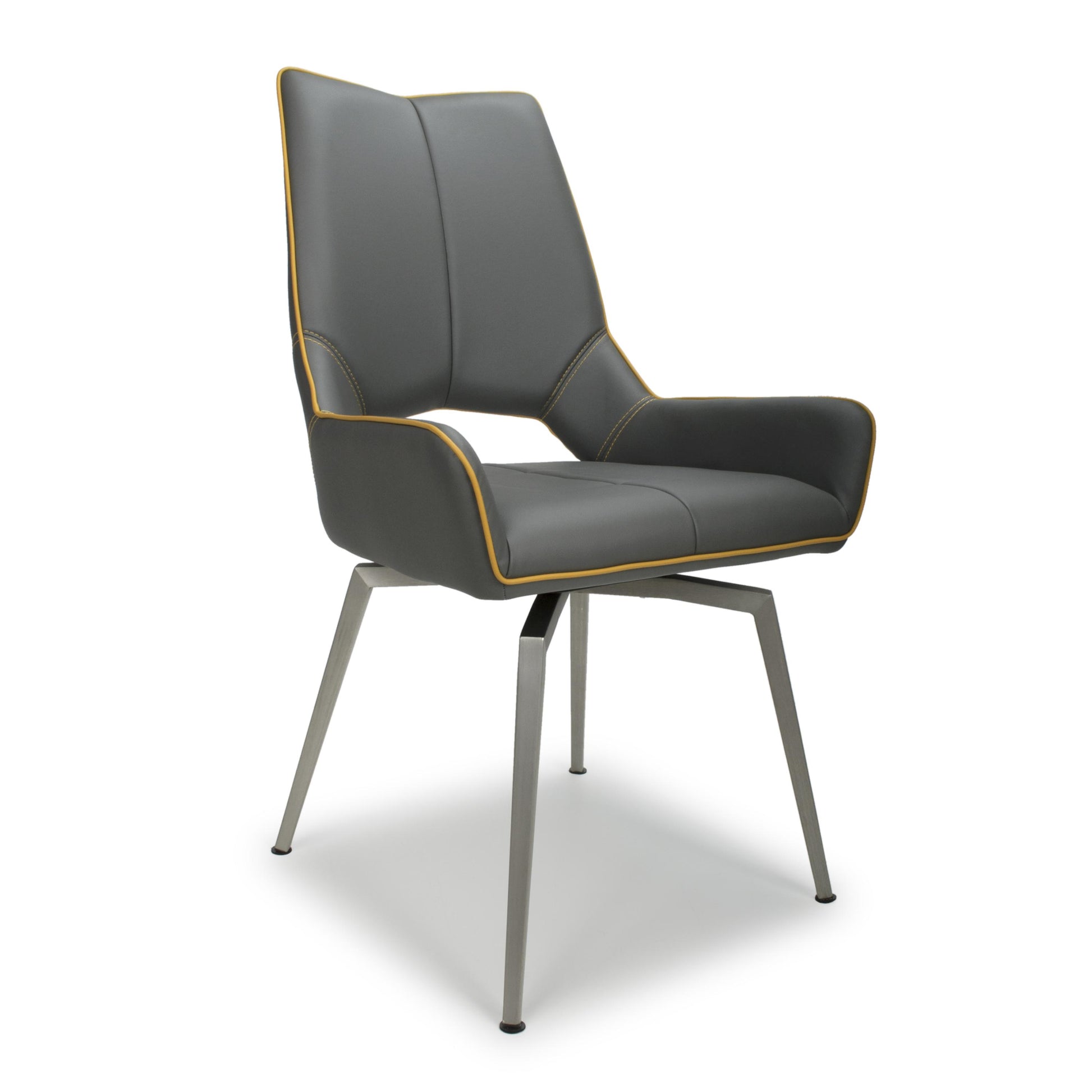 Mako Swivel Leather Effect Graphite Grey Dining Chair - Blythe Living