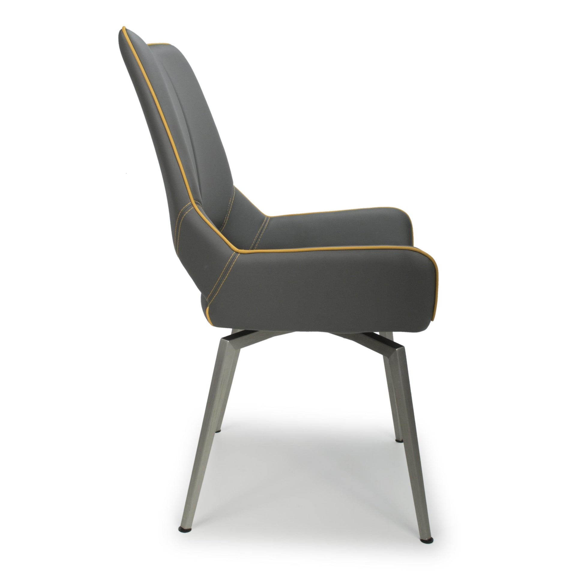 Mako Swivel Leather Effect Graphite Grey Dining Chair - Blythe Living
