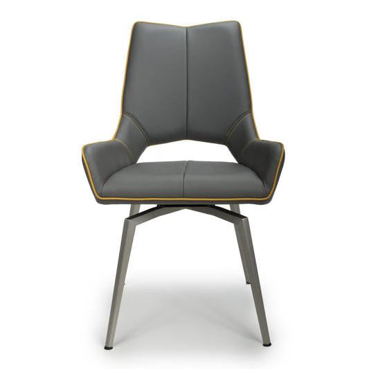 Mako Swivel Leather Effect Graphite Grey Dining Chair - Blythe Living