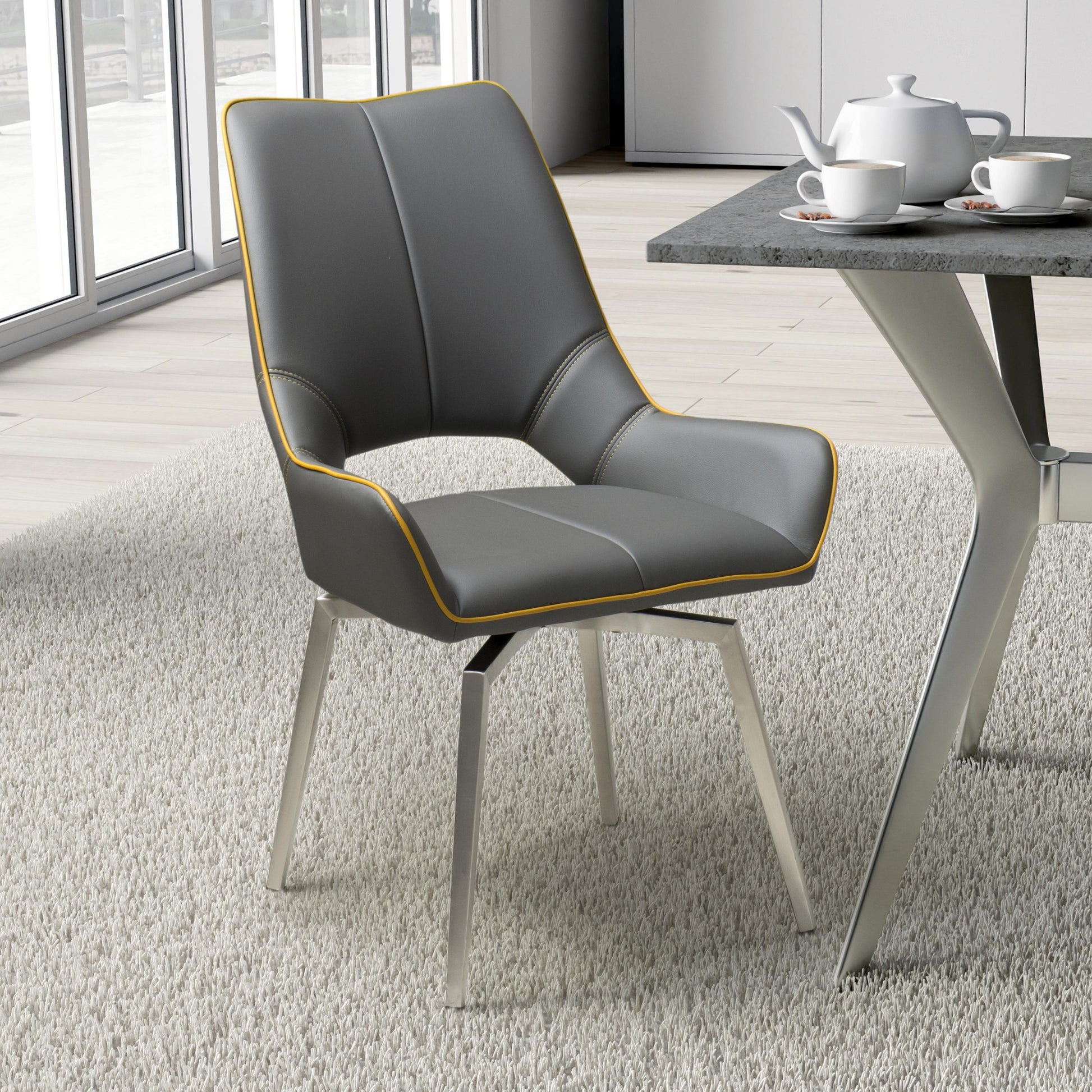 Mako Swivel Leather Effect Graphite Grey Dining Chair - Blythe Living