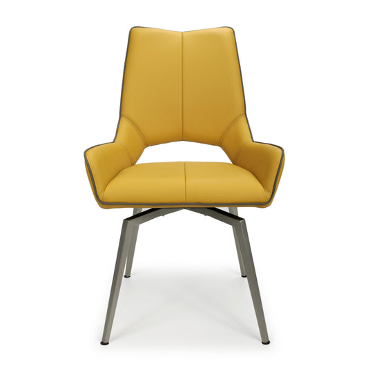 Mako Swivel Leather Effect Yellow Dining Chair - Blythe Living