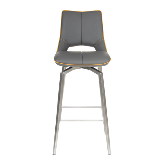 Mako Swivel Leather Effect Graphite Grey Bar Chair - Blythe Living