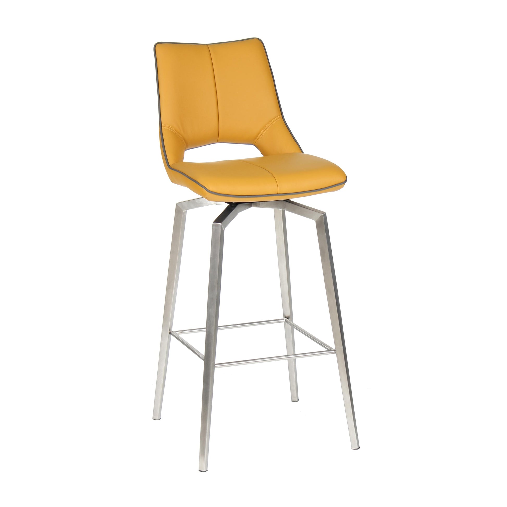 Mako Swivel Leather Effect Yellow Bar Chair - Blythe Living