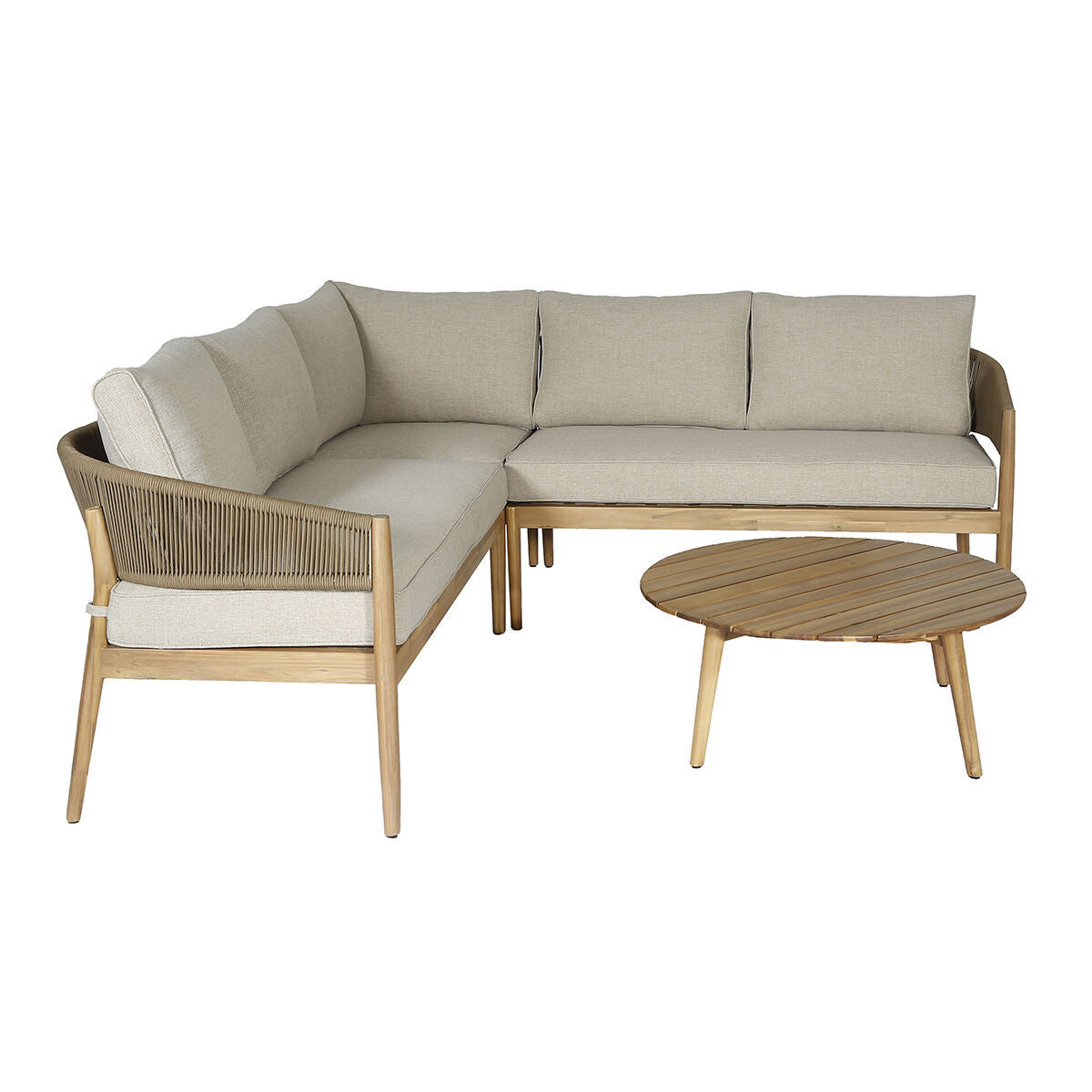 Maze - Porto Rope Weave Corner Sofa Set with Pair of Round Coffee Tables - Blythe Living