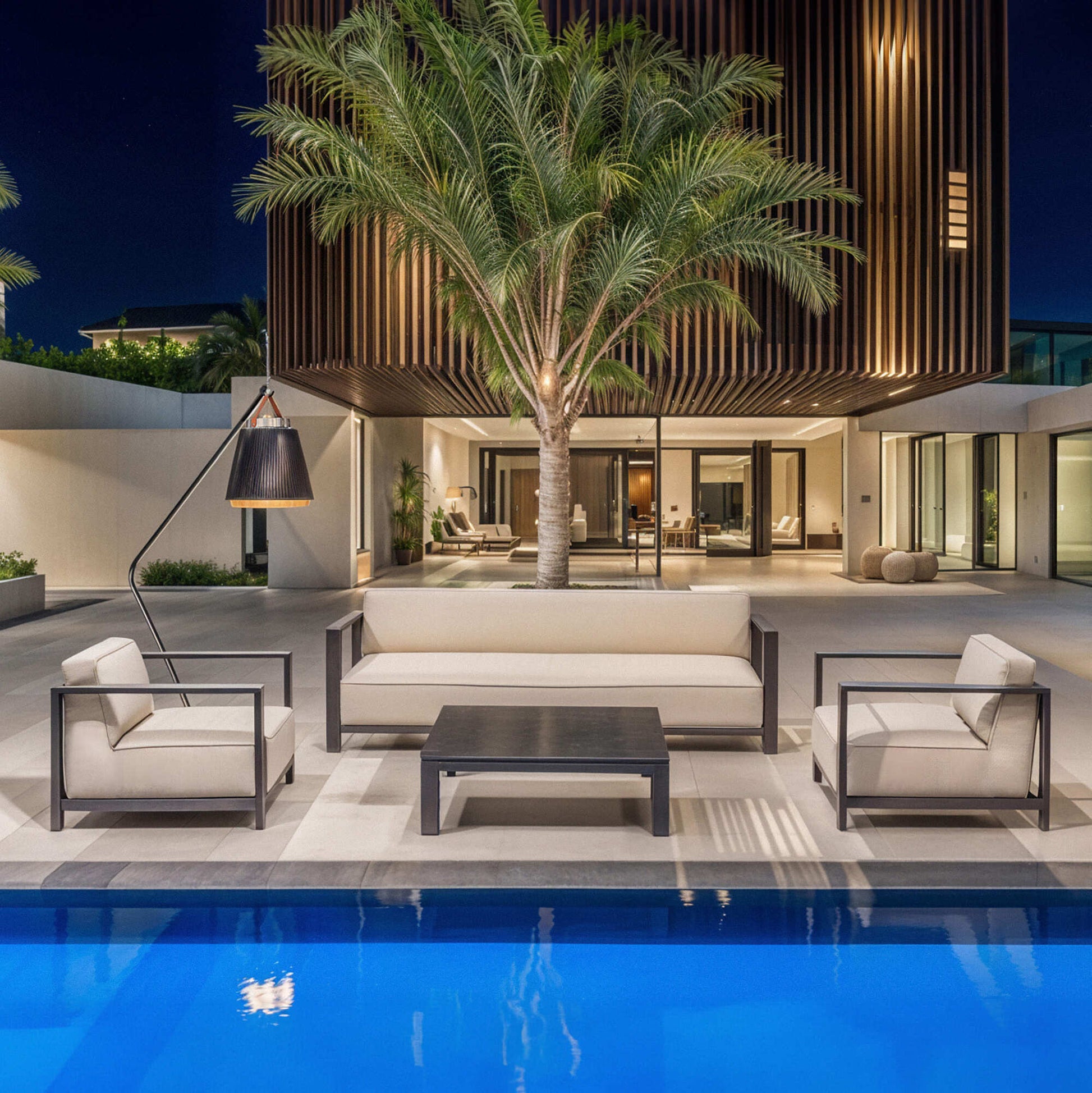 Maze - Outdoor Fabric Ibiza 3 Seat Sofa Set with Square Coffee Table - Oatmeal - Blythe Living