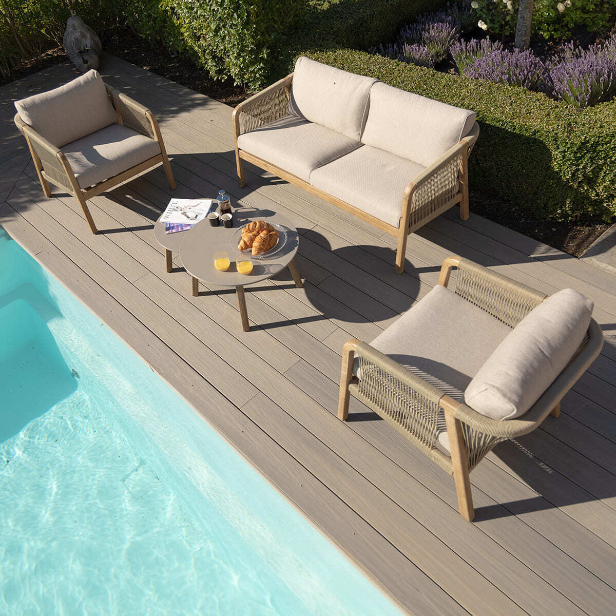 Maze - Martinique Rope Weave 2 Seat Sofa Set with 2 Lounge Armchairs & 2 Round Coffee Tables - Blythe Living