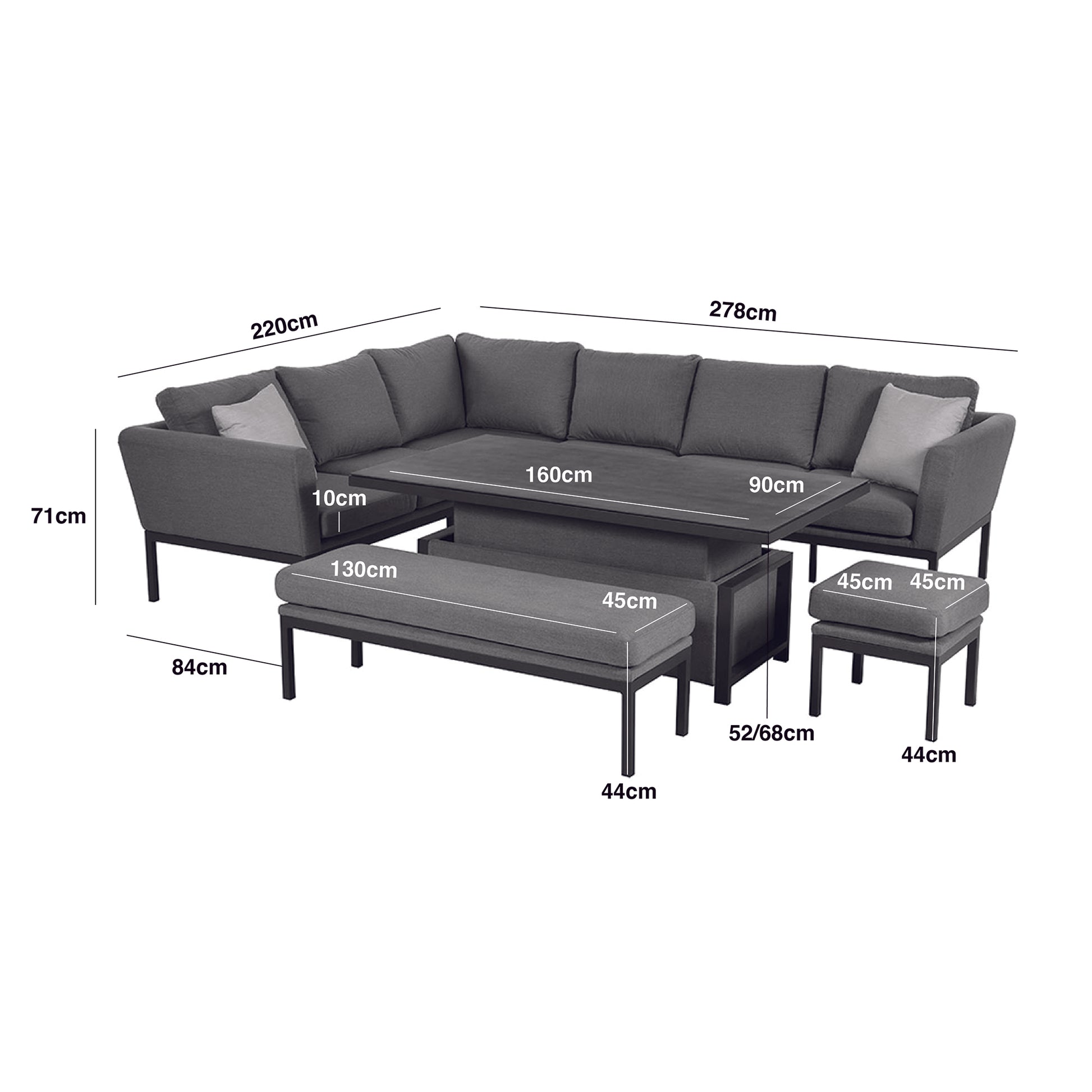 Maze - Outdoor Fabric Pulse Rectangular Corner Dining Set with Rising Table - Oatmeal - Blythe Living