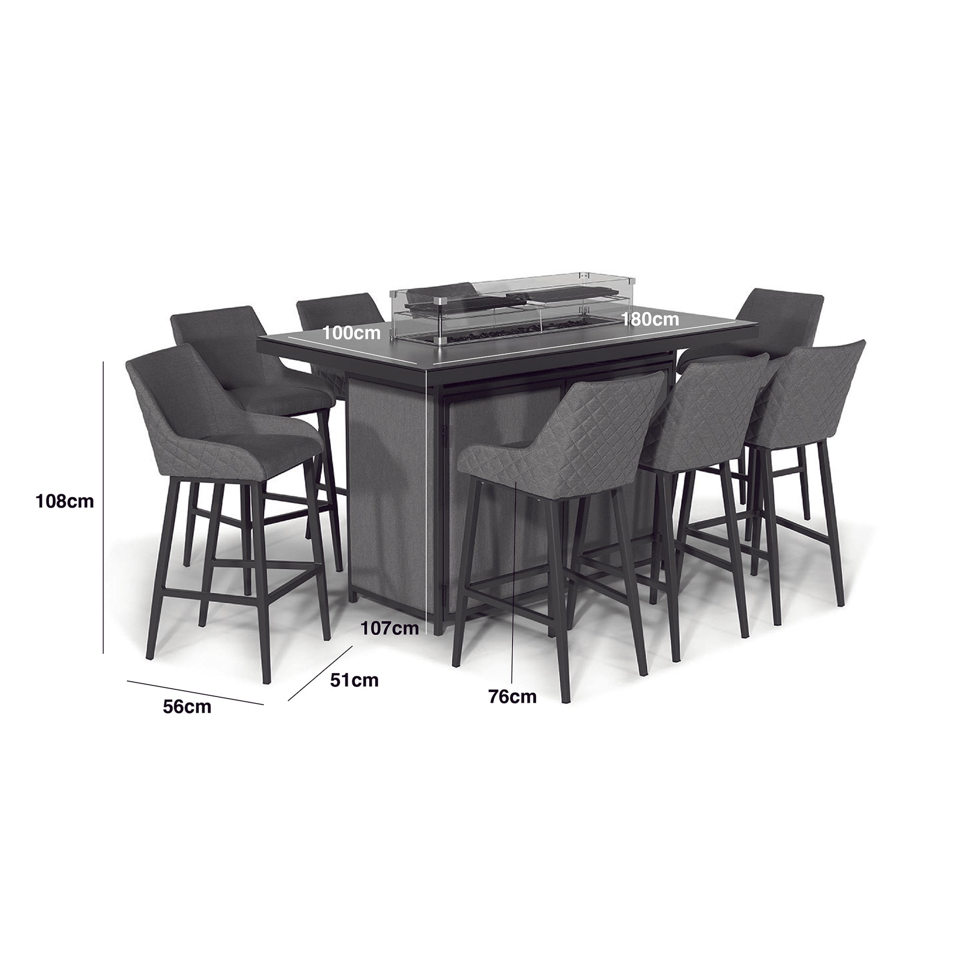 Maze - Outdoor Fabric Regal 8 Seat Rectangular Bar Set with Fire Pit Table - Flanelle - Blythe Living