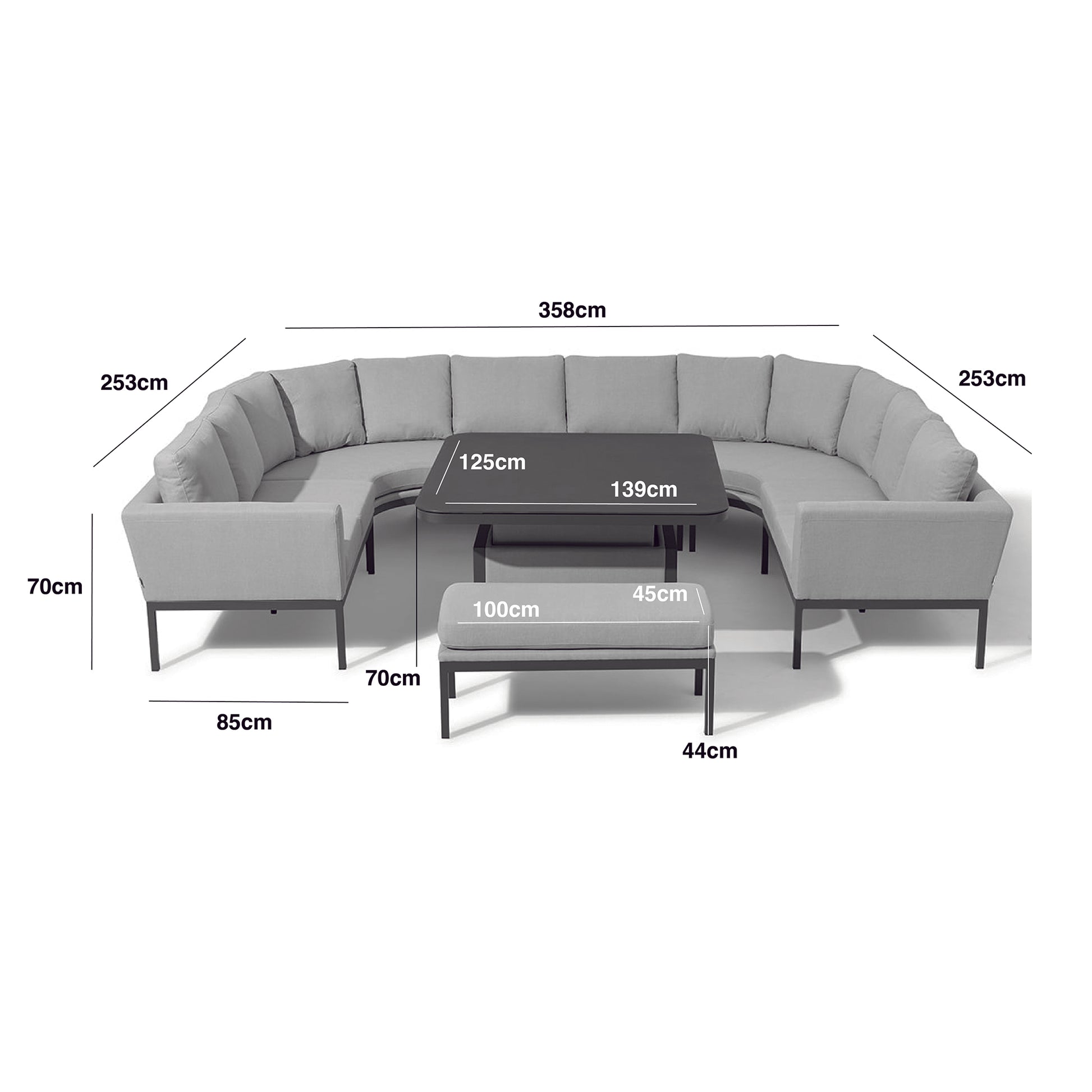 Maze - Outdoor Fabric Pulse U Shape Corner Dining Set with Rising Table - Charcoal - Blythe Living