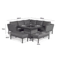 Maze - Outdoor Fabric Pulse Square Corner Dining Set with Fire Pit Table - Flanelle - Blythe Living