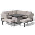 Maze - Outdoor Fabric Pulse Square Corner Dining Set with Fire Pit Table - Oatmeal - Blythe Living