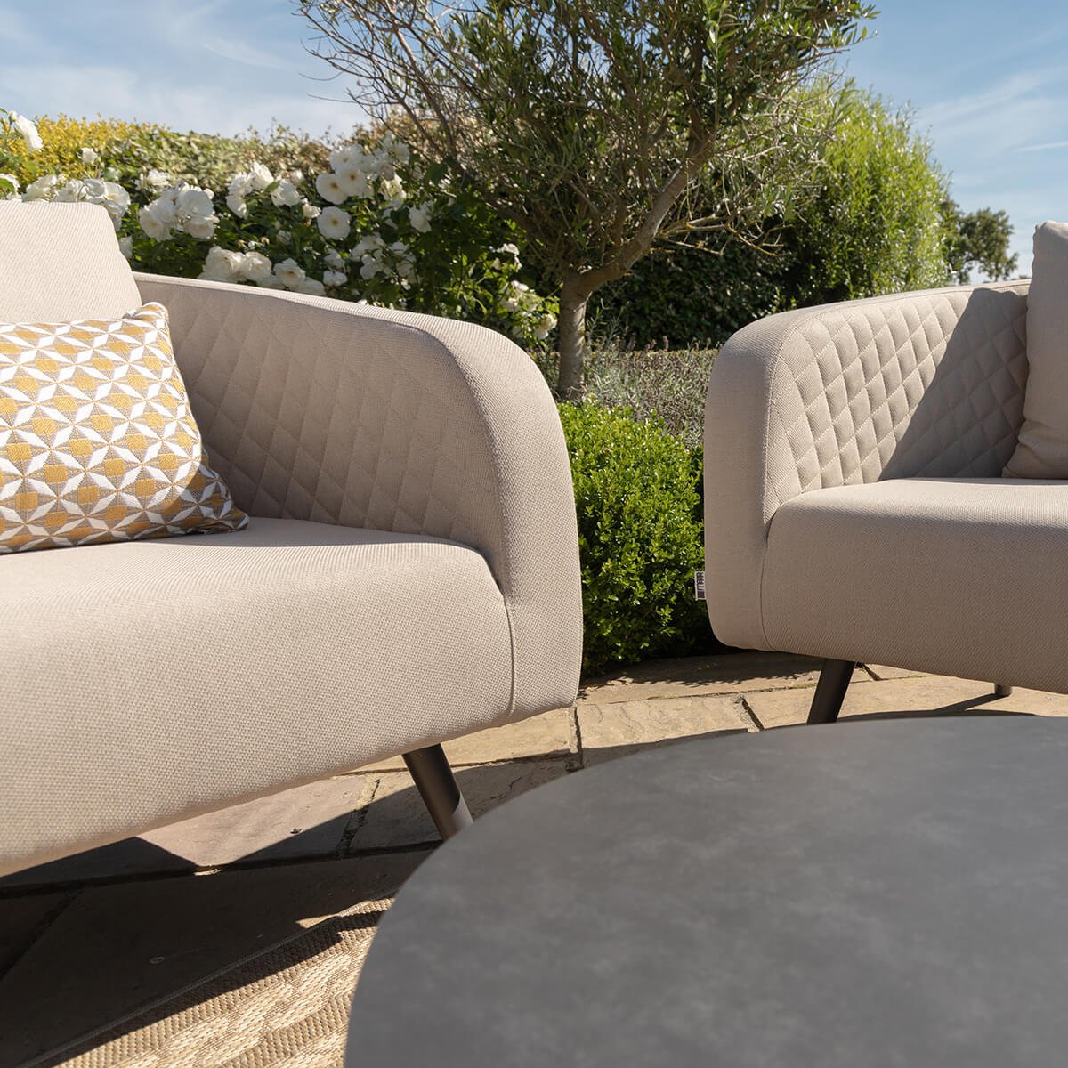 Maze - Outdoor Fabric Ambition 3 Seat Sofa Set with Oval Coffee Table - Oatmeal - Blythe Living