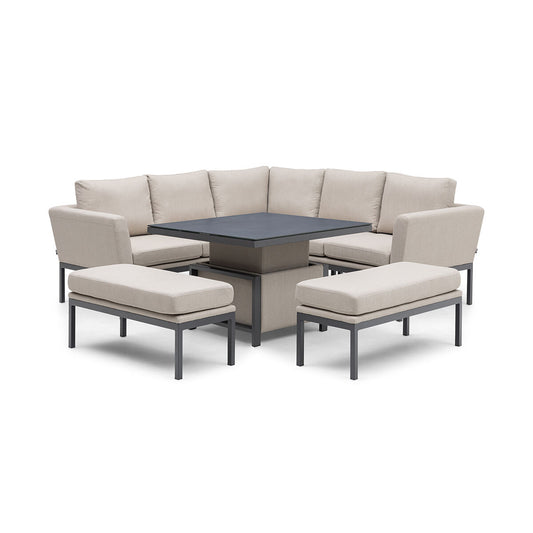 Maze - Outdoor Fabric Pulse Square Corner Dining Set with Rising Table - Oatmeal - Blythe Living