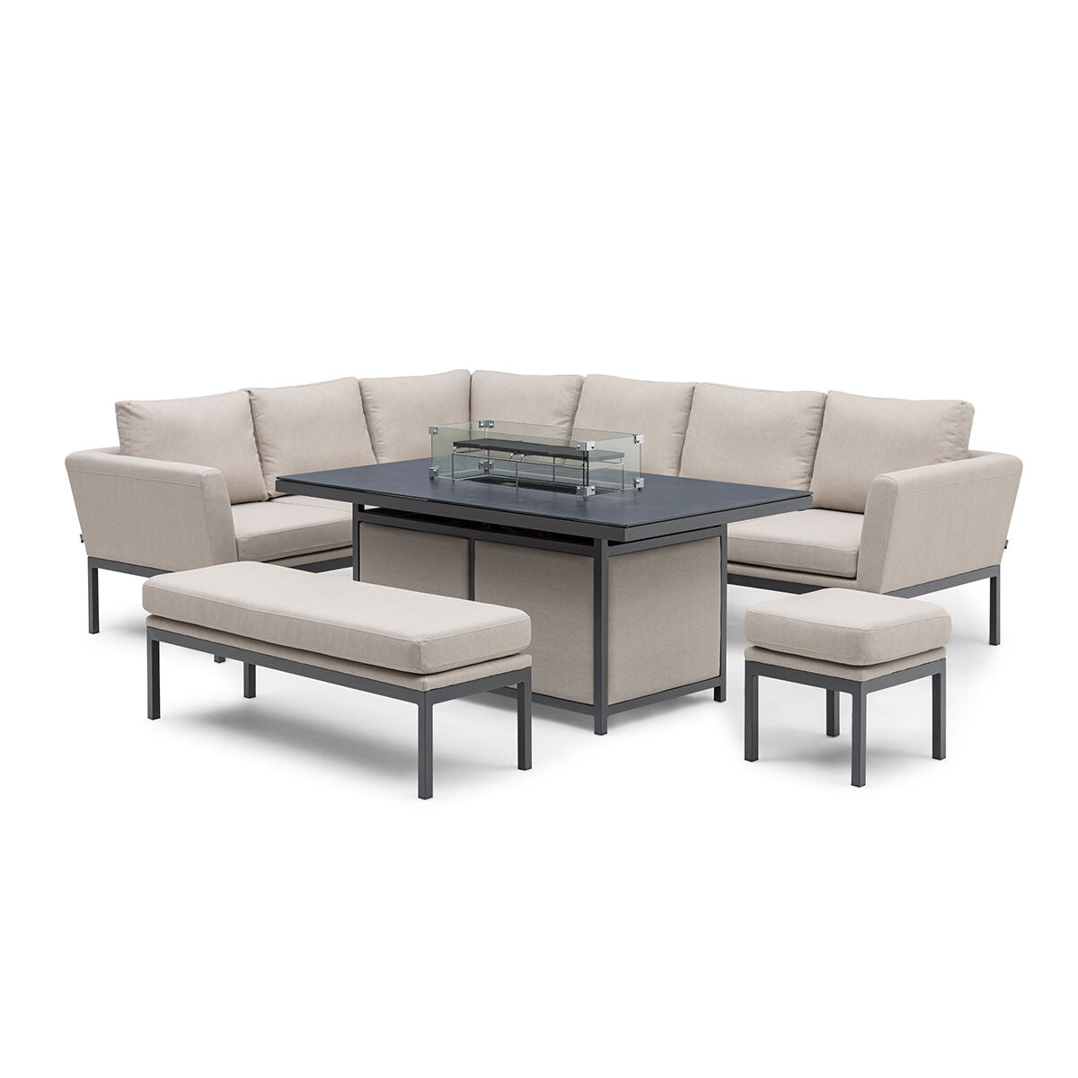 Maze - Pulse Rectangular Corner Dining Set with Fire Pit Table - Oatmeal - Blythe Living