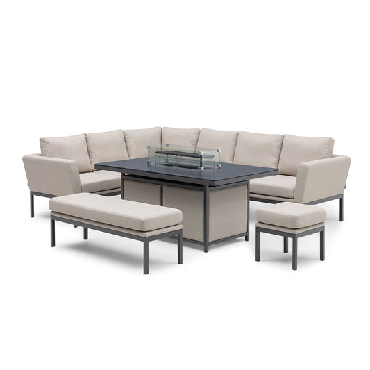 Maze - Pulse Rectangular Corner Dining Set with Fire Pit Table - Oatmeal - Blythe Living