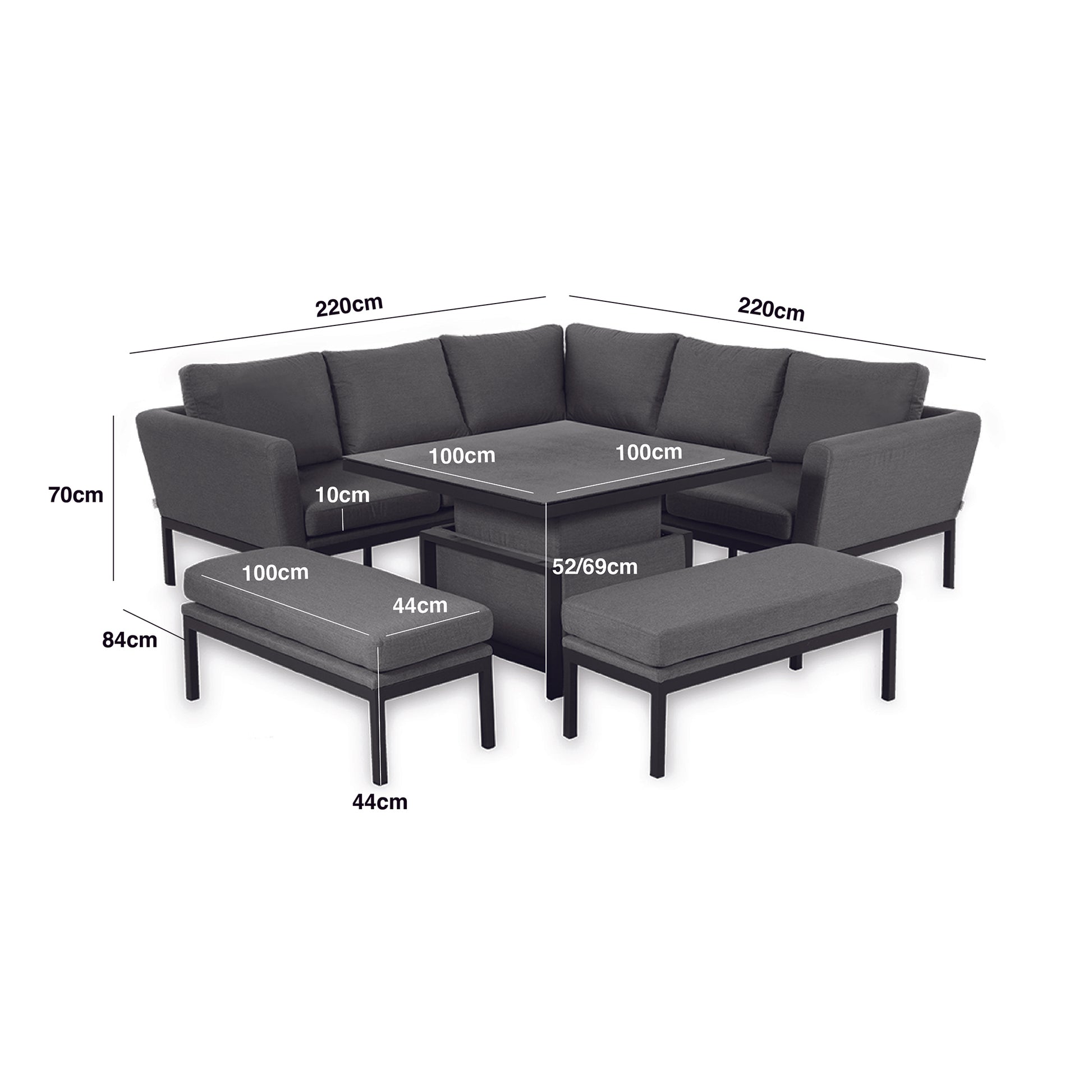 Maze - Outdoor Fabric Pulse Square Corner Dining Set with Rising Table - Oatmeal - Blythe Living